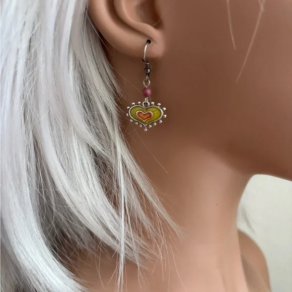 Brighton Silver and Green Heart Earrings - Picture 1 of 5